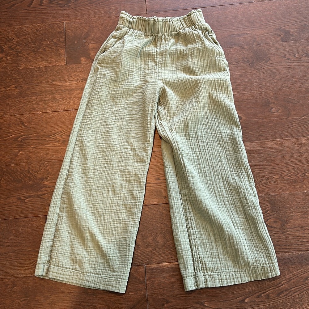 Gap Mid Rise Crinkle Gauze Wide-Leg Pants, green, women’s xs petite